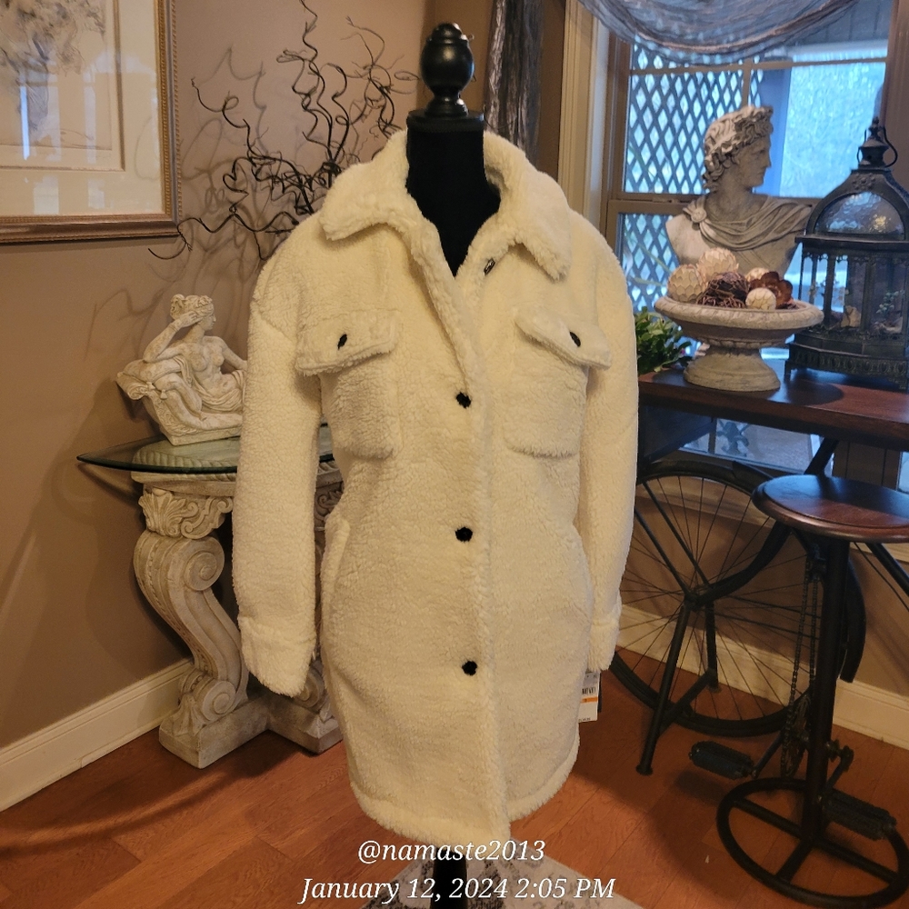 Lucky Brand FAUX FUR Long Sleeve Button Up Coat Designer #691 - Picture 6 of 14